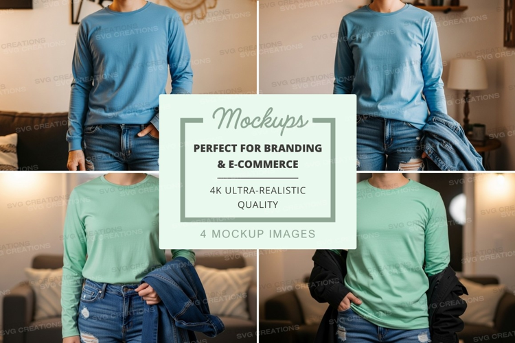 Long sleeve t-shirt mockup in blue and green