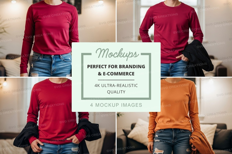 Long sleeve t-shirt mockup featuring multiple models