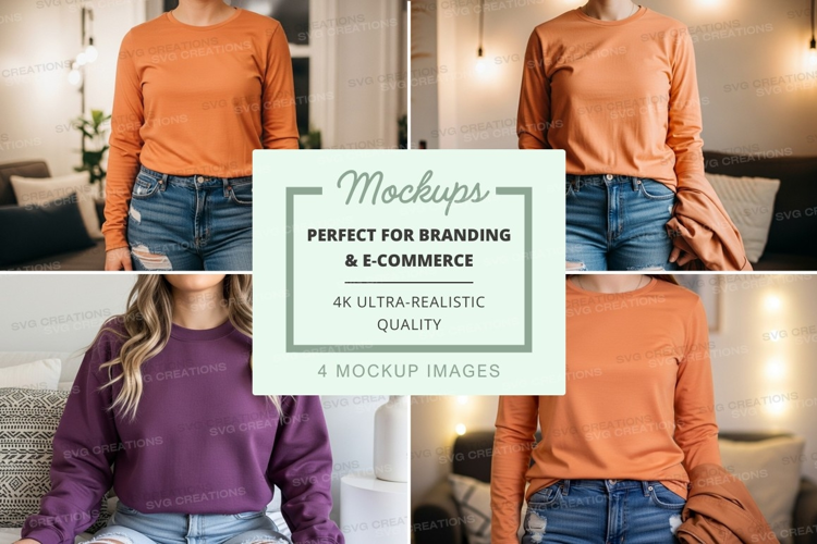 Long sleeve t-shirt mockup in orange and purple