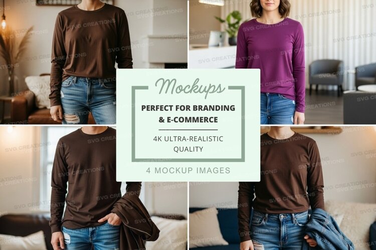 Long sleeve t-shirt mockup in brown and purple example image 1