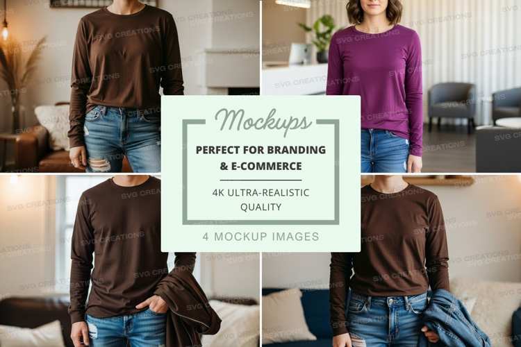 Long sleeve t-shirt mockup in brown and purple