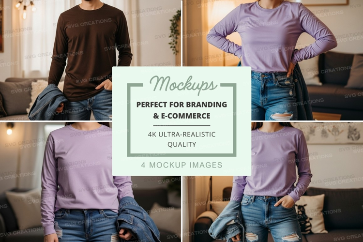 Long sleeve t-shirt mockup in brown and lavender
