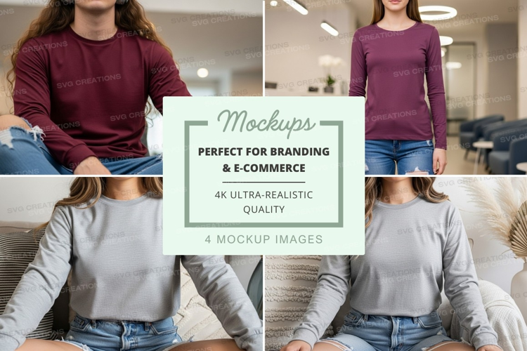 Long sleeve t-shirt mockup with multiple models