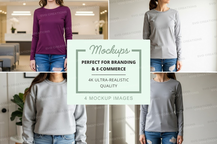 Long sleeve t-shirt mockup in purple and gray