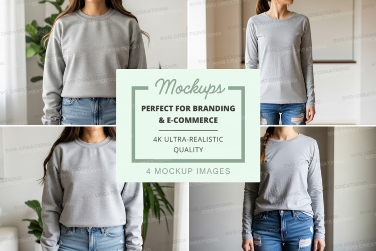Long sleeve t-shirt mockup in light gray