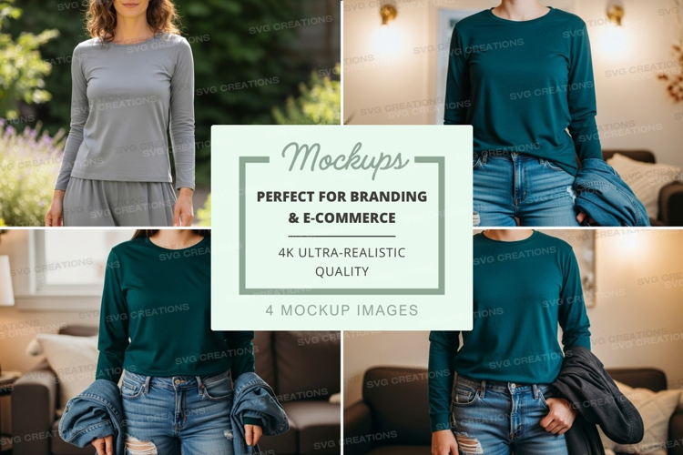 Long sleeve t-shirt mockup in living room setting