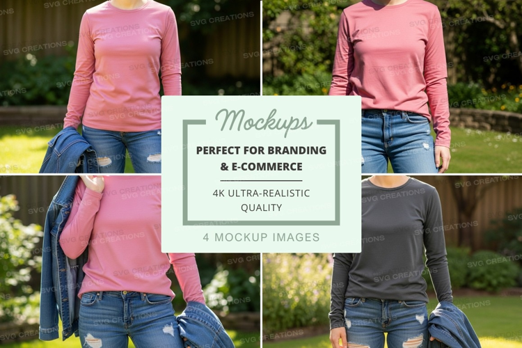 Long sleeve t-shirt mockup in pink and gray