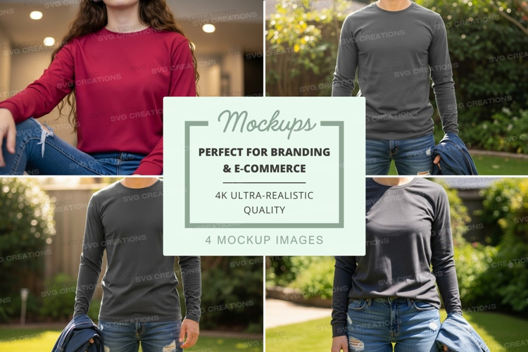 Long sleeve t-shirt mockup featuring multiple models