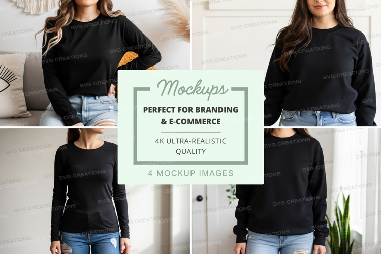 Black long sleeve crew neck t-shirt mockup