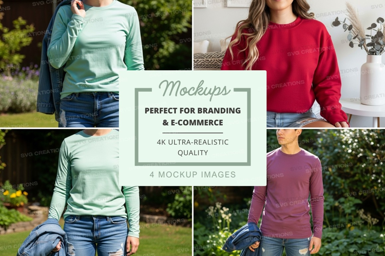 Long sleeve t-shirt mockup in multiple colors