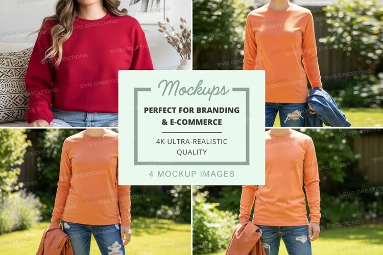 Long sleeve t-shirt mockup in red and orange example image 1