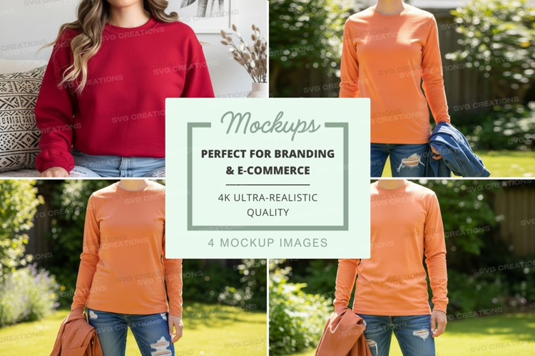 Long sleeve t-shirt mockup in red and orange