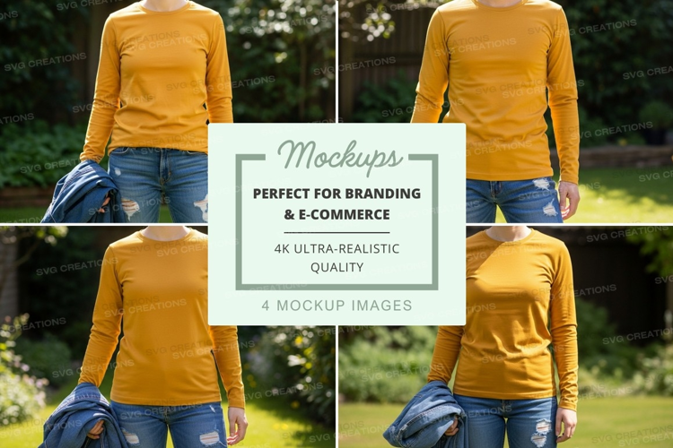 Long sleeve t-shirt mockup in mustard yellow