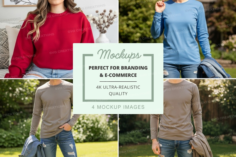 Long sleeve t-shirt mockup with models