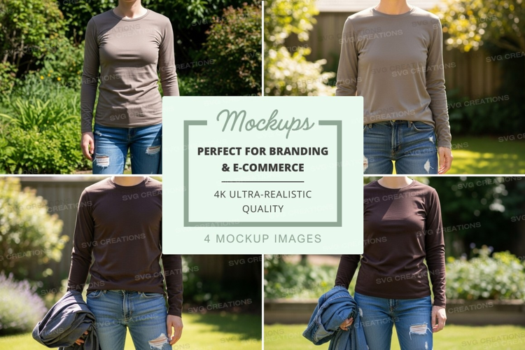 Long sleeve t-shirt mockup in beige and brown colors