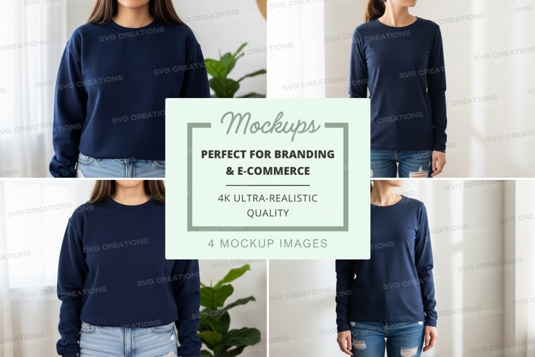 Long sleeve t-shirt mockup - navy blue