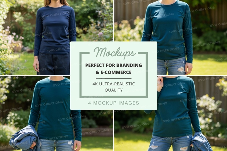 Long sleeve t-shirt mockup in blue and green