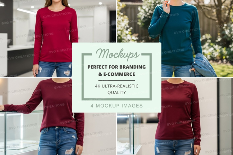 Long sleeve t-shirt mockup with model