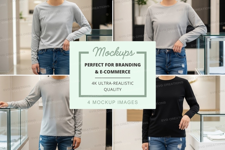 Long sleeve t-shirt mockup on model