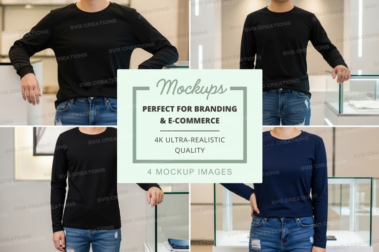 Long sleeve t-shirt mockup - black and navy blue