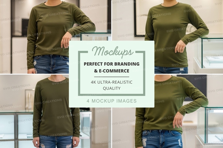 Long sleeve t-shirt mockup in olive green