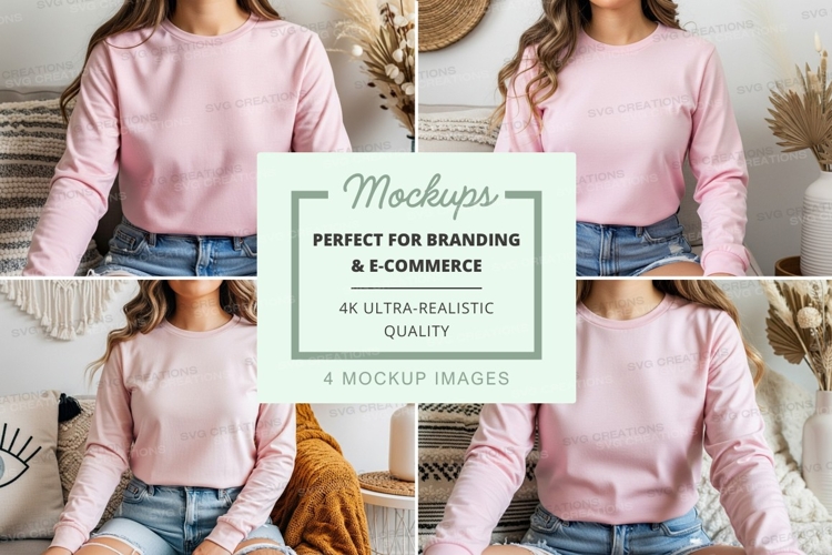 Pink long sleeve crew neck t-shirt mockup