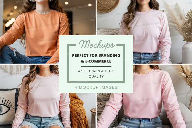 Long sleeve t-shirt mockup in pink and orange