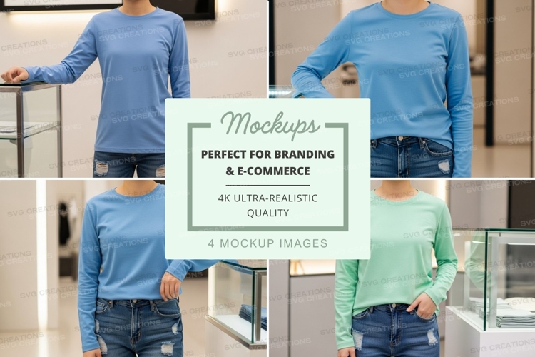 Long sleeve t-shirt mockup in blue and green
