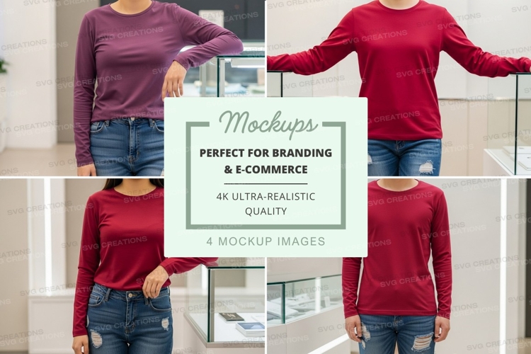 Long sleeve t-shirt mockup with multiple views