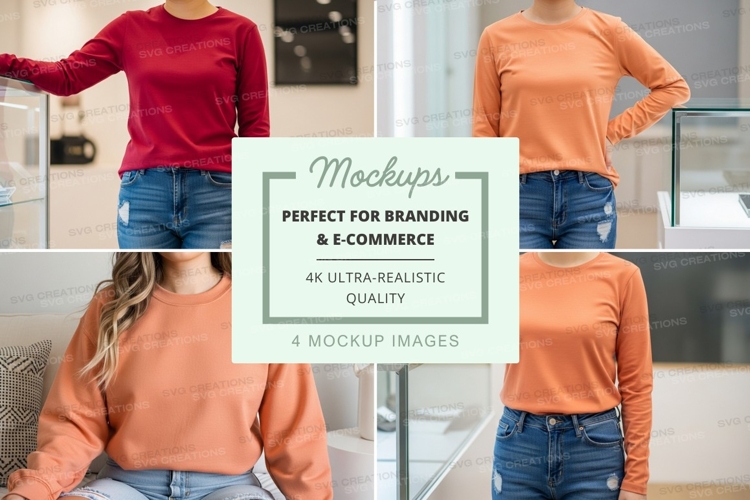 Long sleeve t-shirt mockup in red and orange