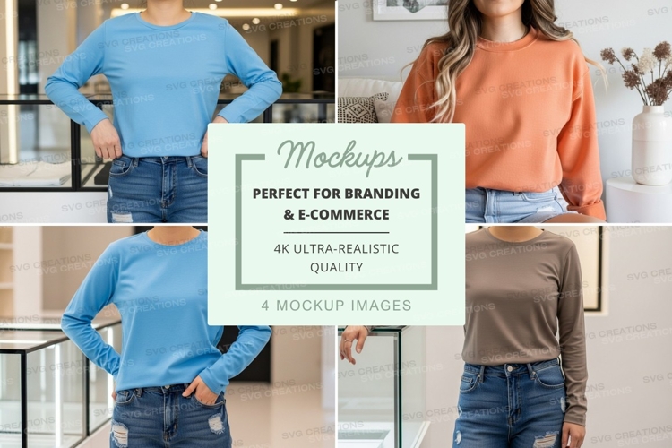 Long sleeve t-shirt mockup in blue and orange