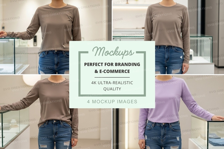 Long sleeve t-shirt mockup in brown and purple