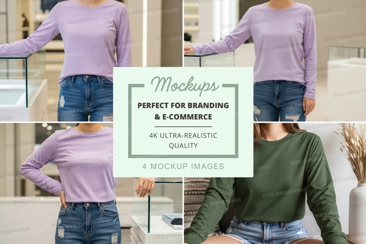 Long sleeve t-shirt mockup with models
