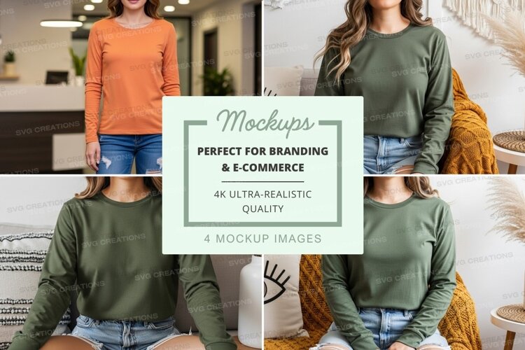 Long sleeve t-shirt mockup in multiple scenarios example image 1