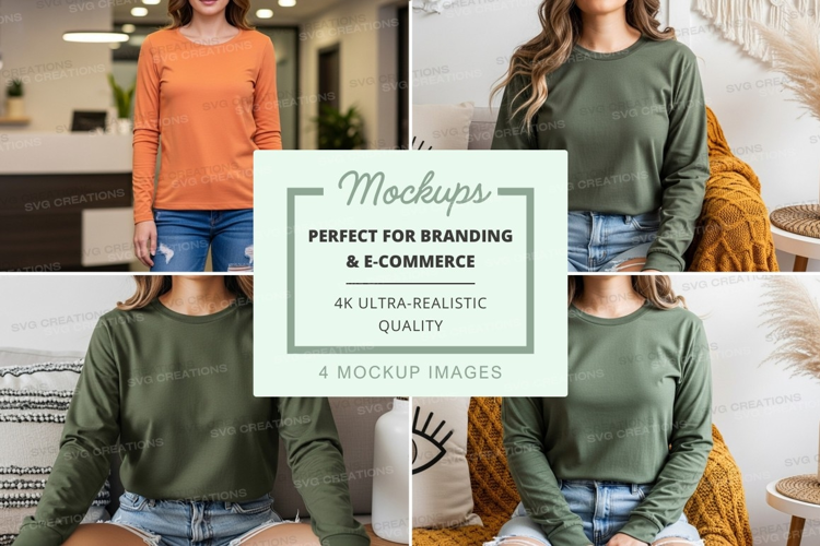 Long sleeve t-shirt mockup in multiple scenarios