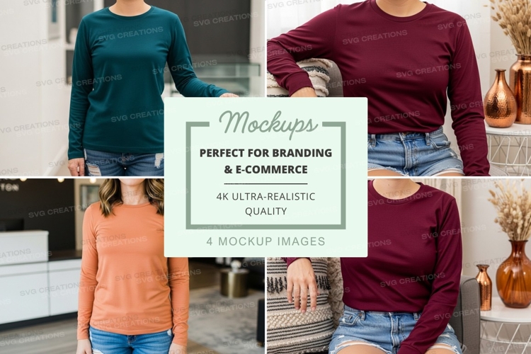 Long sleeve t-shirt mockup with models
