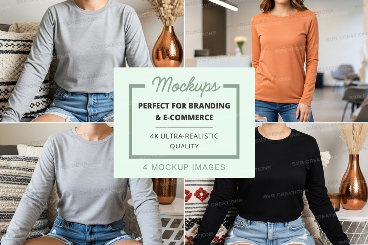 Long sleeve t-shirt mockup in multiple colors