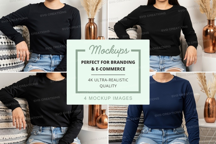 Long sleeve t-shirt mockup on model