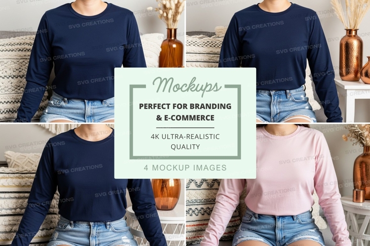 Long sleeve t-shirt mockup in blue and pink