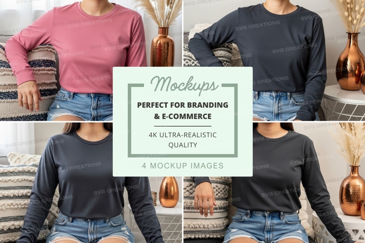 Long sleeve t-shirt mockup with denim shorts