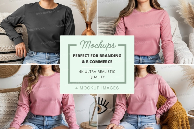 Long sleeve t-shirt mockup with model