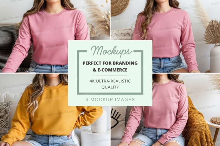 Long sleeve t-shirt mockup in pink and yellow