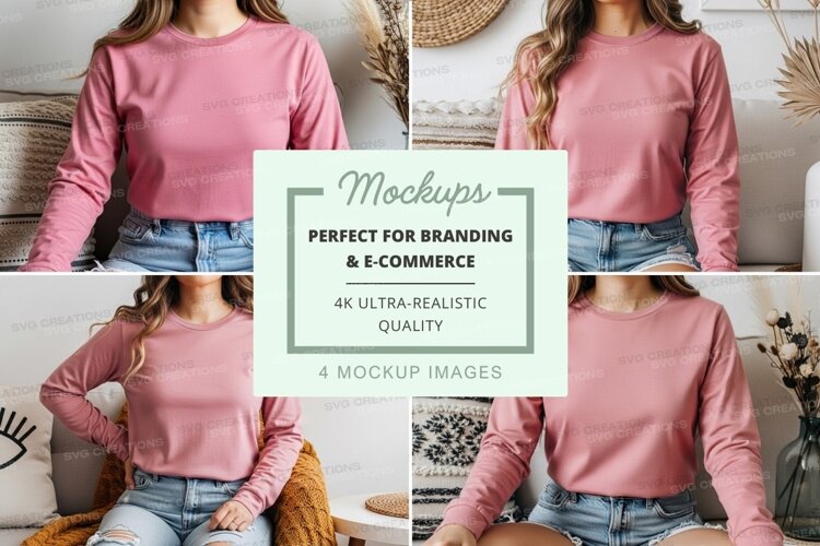 Long sleeve cropped t-shirt mockup in pink example image 1
