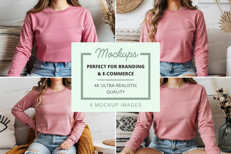 Long sleeve cropped t-shirt mockup in pink