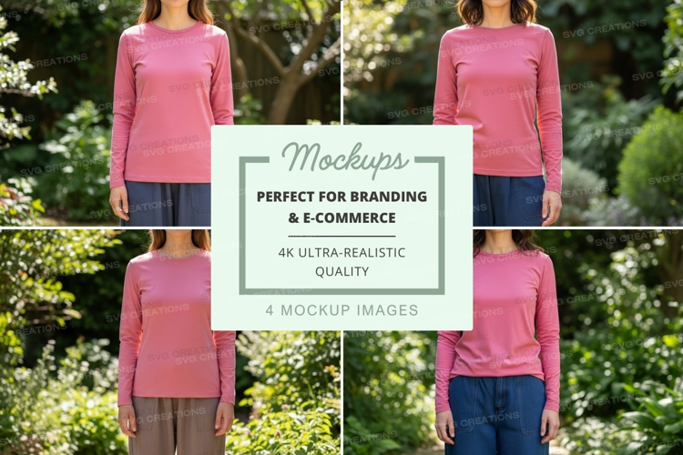 Mockup - women's long sleeve t-shirt in pink