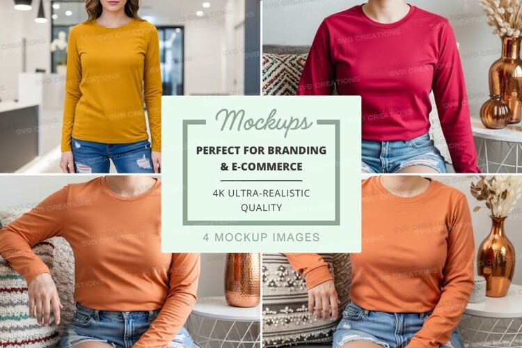 Long sleeve t-shirt mockup in multiple colors example image 1