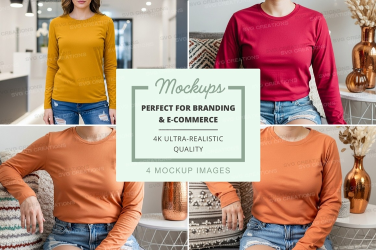 Long sleeve t-shirt mockup in multiple colors