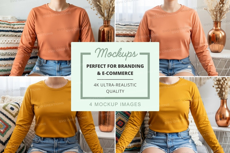Long sleeve t-shirt mockup with model