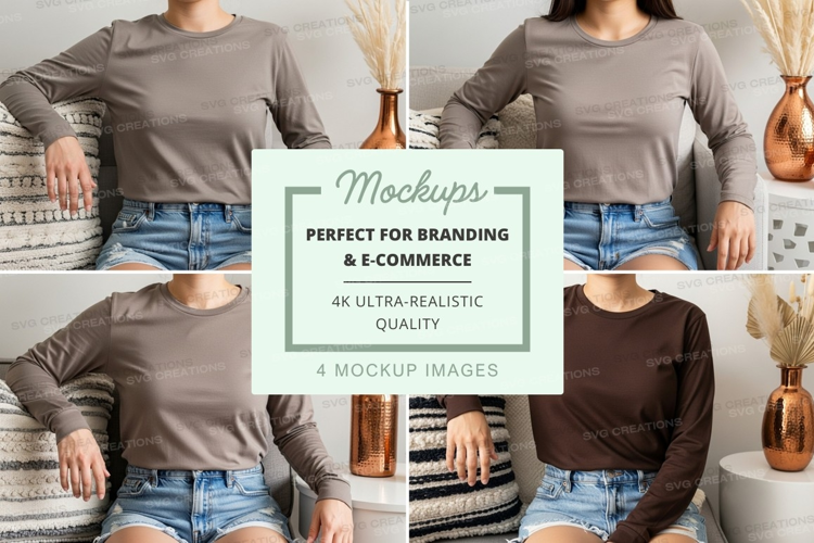 Long sleeve t-shirt mockup with model
