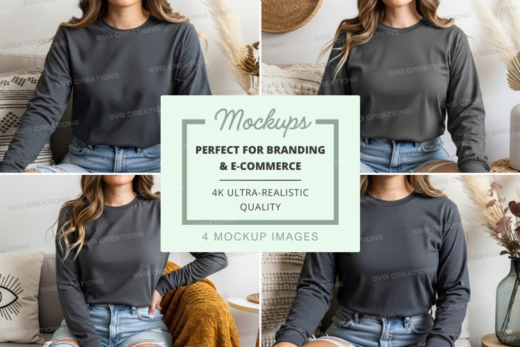 Long sleeve t-shirt mockup in gray